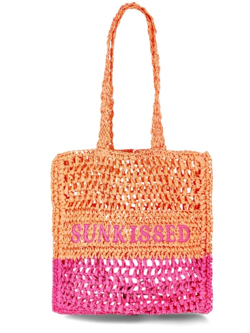 No Boundaries Women's Festival Straw Tote Bag, Pink Ombre Sunkissed
